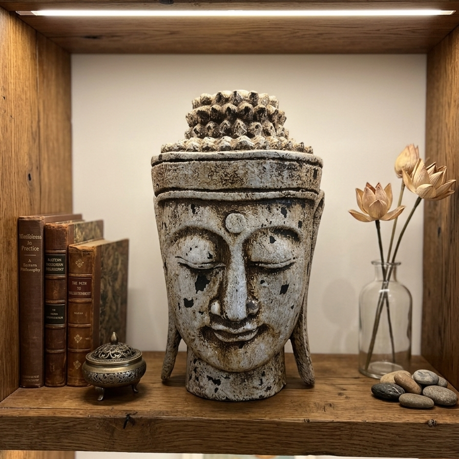 Serene Cast Iron Buddha Head Statue - Zen Home & Garden Decor