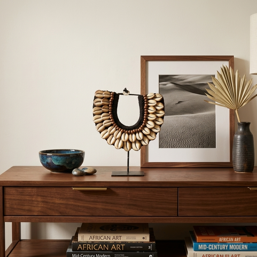The Obsidian & Amber Cowrie Statement Necklace on Stand