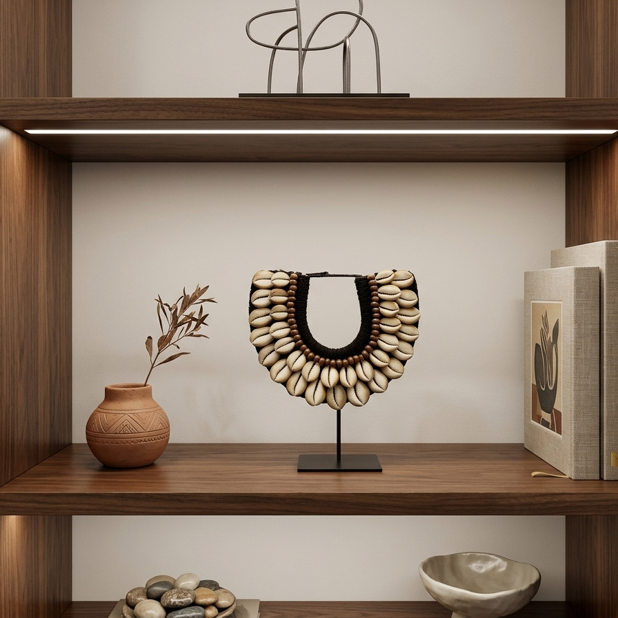 The Obsidian & Amber Cowrie Statement Necklace on Stand